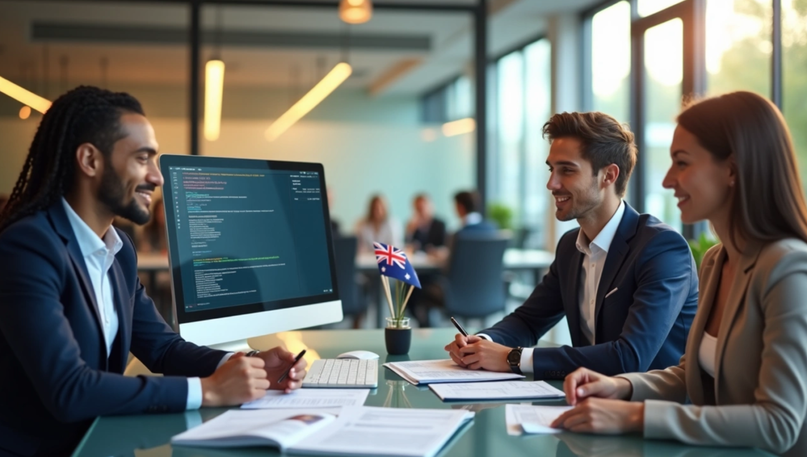 a male having an employer interview image